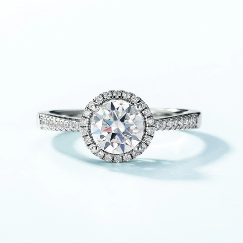 Moissanite Ring For Women 925 Sterling Silver Halo Round Brilliant Cut VVS Clarity Wedding Engagement Promise Jewelry Gift