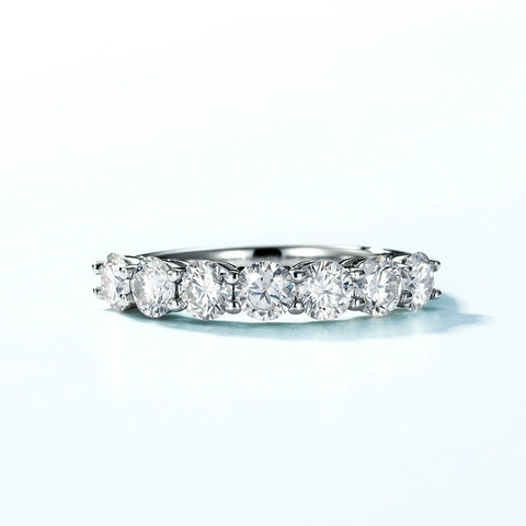 Anello Moissanite in Argento Sterling S925 per Donna Singola Fila Taglio Brillante Rotondo Placcato Oro Bianco Eternity Band Gioielli da Sposa