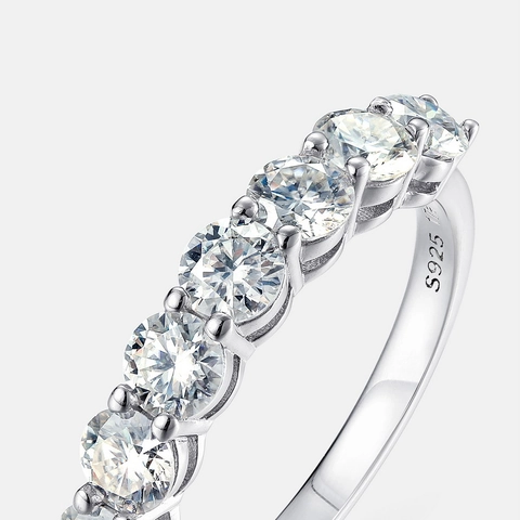 Anello Moissanite in Argento Sterling S925 per Donna Singola Fila Taglio Brillante Rotondo Placcato Oro Bianco Eternity Band Gioielli da Sposa