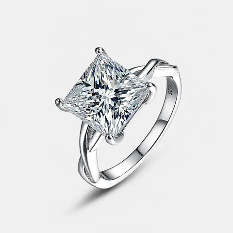 925 Sterlingsilber Prinzess-Schliff Moissanit Ring Quadratisch Eingelegt Funkelnd Verdrehtes Band Verlobungsring Schmuck