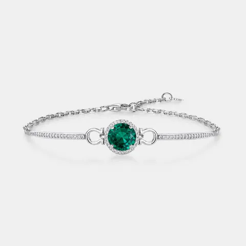 925 Sterlingsilber Im Labor Gezüchteter Smaragd Armband Für Damen Rund Grüner Edelstein Hufeisenglied Mit Strass Verstellbar Luxus Schmuck