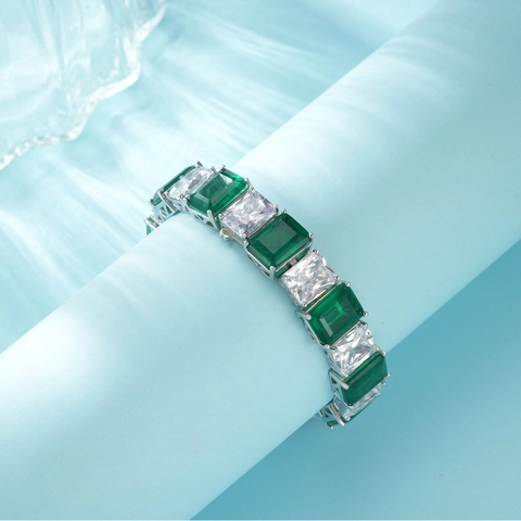 Luxe 925 Sterling Zilver Zirconia Armband Voor Vrouwen Emerald Cut Paraiba Groen Rood Vierkant Ingelegde Tennis Armband Sieraden