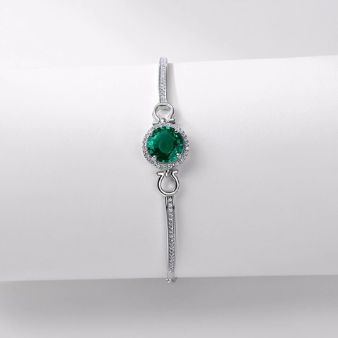 925 Sterlingsilber Im Labor Gezüchteter Smaragd Armband Für Damen Rund Grüner Edelstein Hufeisenglied Mit Strass Verstellbar Luxus Schmuck