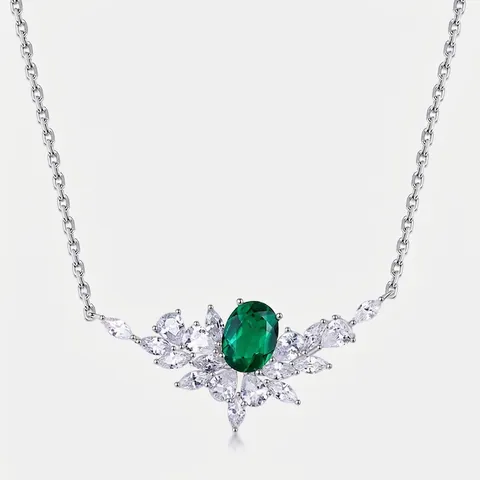 Collana con Ciondolo in Argento Sterling 925 Smeraldo Artificiale Ovale Rubino Zaffiro Sintetico Strass Gioielli da Donna