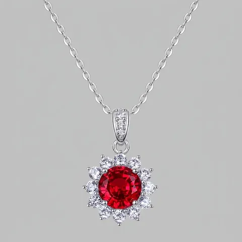 S925 Sterlingsilber Sonnenblume Anhänger Halskette Für Damen Laborgezüchtete Rubin Smaragd Moissanit Runde Zirkonia Schmuck