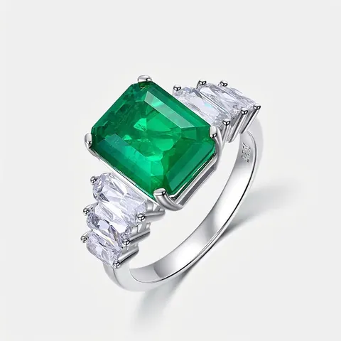 Vintage 925 Sterlingsilber Labor Gezüchteter Smaragd Ring Für Damen Smaragdschliff Zirkonia Rubin Saphir Verstellbar Ring