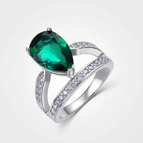 Vintage 925 Sterlingsilber Birnenschliff Im Labor Gezüchteter Smaragd Ring Für Damen Luxus Kronen Design Pavé Zirkonia Schmuck