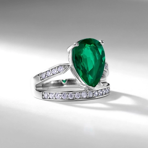 Vintage 925 Sterlingsilber Birnenschliff Im Labor Gezüchteter Smaragd Ring Für Damen Luxus Kronen Design Pavé Zirkonia Schmuck