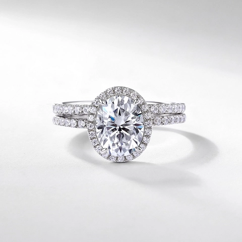 Lussuoso Anello Halo Moissanite Taglio Ovale Argento Sterling 925 Gioielli Dito Matrimonio Per Donna Con Certificato GRA