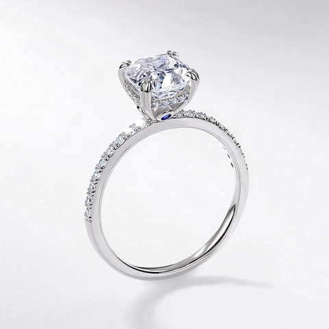 Lussuoso Set di Anelli in Moissanite Taglio a Cuscino in Argento Sterling 925 Fedi Nuziali e di Fidanzamento per Donna Con Certificato GRA