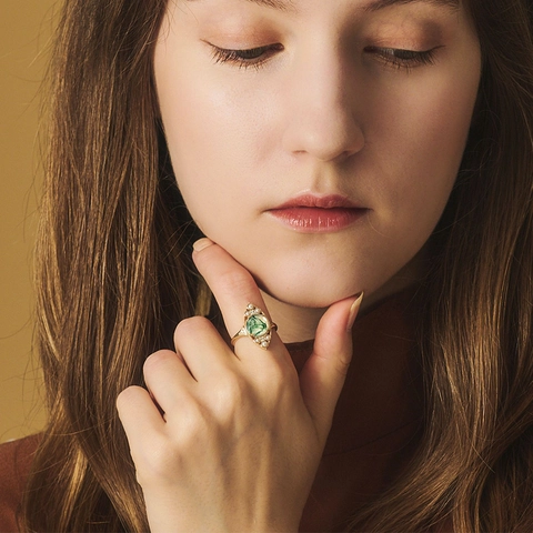 Vintage Natuurlijke Groene Mosagaat Verstelbare Ring 925 Sterling Zilver 10K Verguld Kunstparel Strass Statement Ring Sieraden Voor Vrouwen