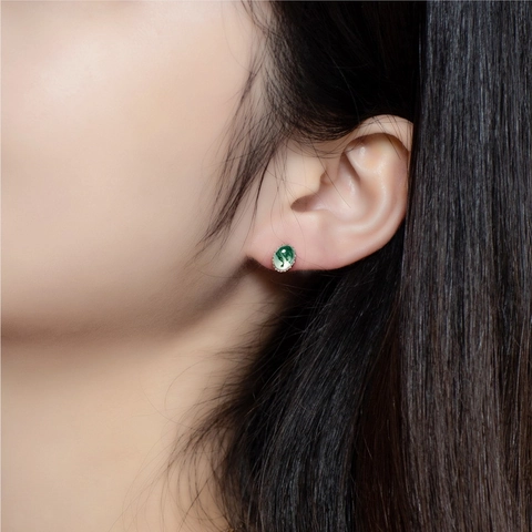 Vintage Natural Green Moss Agate Stud Earrings For Women 925 Sterling Silver Post Geometric Inlaid Gemstone Jewelry