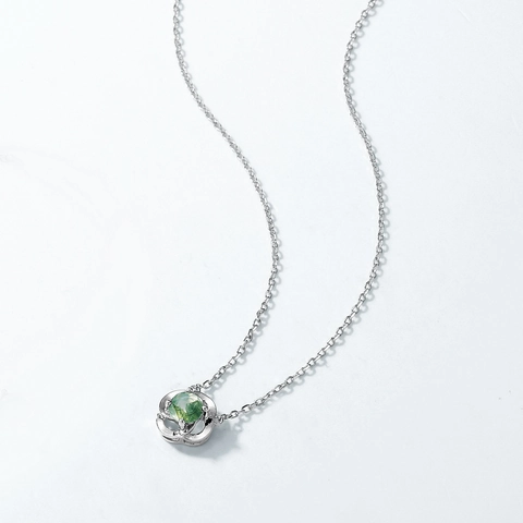 Collana con Ciondolo a Fiore in Agata Muschiata Naturale in Argento Sterling 925 con Pietra Verde per Donna