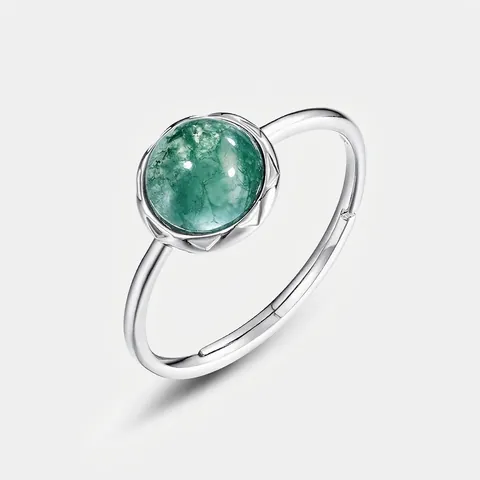 Anello Regolabile in Argento Sterling S925 con Agata Muschiata Vintage per Donna Anello Intarsiato in Agata Verde Geometrica Gioielli Regalo