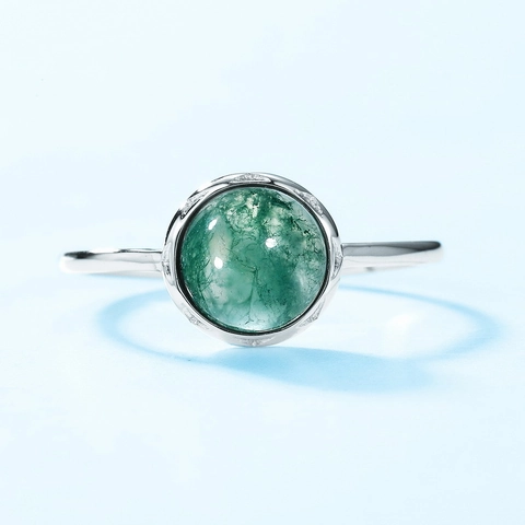 Anello Regolabile in Argento Sterling S925 con Agata Muschiata Vintage per Donna Anello Intarsiato in Agata Verde Geometrica Gioielli Regalo