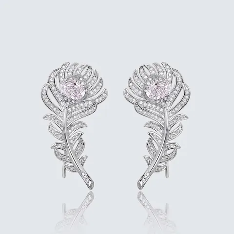Lussuosi Orecchini a Bottone in Argento Sterling S925 a Forma di Piuma con Zirconia Scintillante Orecchini a Piuma Eleganti Gioielli da Donna
