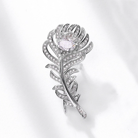 Lussuosi Orecchini a Bottone in Argento Sterling S925 a Forma di Piuma con Zirconia Scintillante Orecchini a Piuma Eleganti Gioielli da Donna