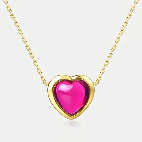 S925 Sterling Silver Pink Red Corundum Heart Pendant Necklace For Women 10K Gold Plated Enamel Clavicle Chain Jewelry Gift