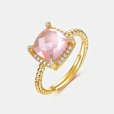 S925 Sterlingsilber Quadratisch Kissen-Schliff Edelstein Offener Ring Für Damen Vintage Seil Textur Verstellbare Candy Farben Ringe Citrin Topas Amethyst Rosenquarz Granat Schmuck