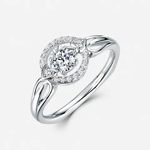 Shiny Round Cut Moissanite Ring 925 Sterling Silver Heart Split Shank Halo Engagement Ring For Women Valentine Gift Jewelry