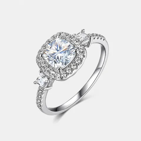 Luxus 925 Sterlingsilber Kissenschliff Moissanit Ring Für Damen Halo Pave Heiratsantrag Verlobung Hochzeit Ring Schmuck