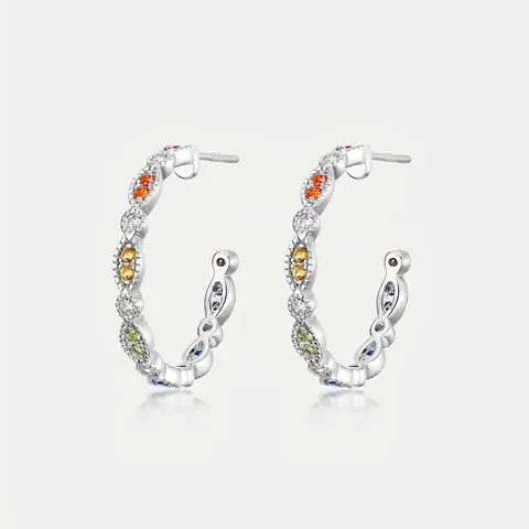 925 Sterlingsilber Regenbogen Zirkonia Hoop Ohrringe Mehrfarbig Geometrisch C-Förmig Kleine Ohrstecker Für Damen Mode Schmuck