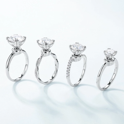 Lussuoso Anello in Argento Sterling 925 con Moissanite per Donna Minimalista Taglio Rotondo Intarsiato Anello di Fidanzamento con Certificato GRA