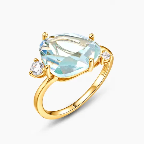 Elegant 925 Silver Synthetic Gemstone Ring For Women Pear Cut Artificial Crystal Water Drop Geometric Fashion Ring Jewelry