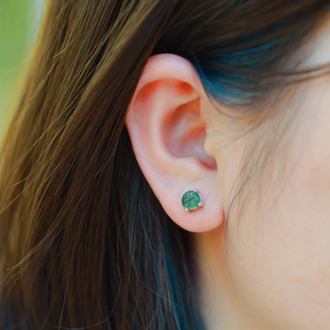 Boucles d'Oreilles Clous en Argent Sterling 925 Agate Mousse Naturelle Ronde 6mm Pierre Verte pour Femme Bijoux Élégants