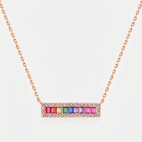 Elegant 925 Sterling Silver Rainbow Zirconia Pendant Necklace For Women Rose Gold Plated Geometric Clavicle Jewelry Gift