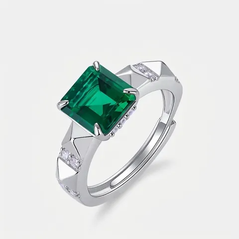 925 Sterlingsilber Prinzess-Schliff Laborgezüchteter Smaragd Rubin Ring Für Damen Retro Geometrischer Eingelegter Strass Verstellbar