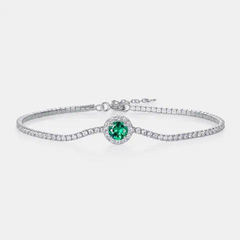 Luxury 925 Sterling Silver Lab-Grown Emerald Moissanite Tennis Bracelet For Women Round Halo Synthetic Ruby Jewelry Gift