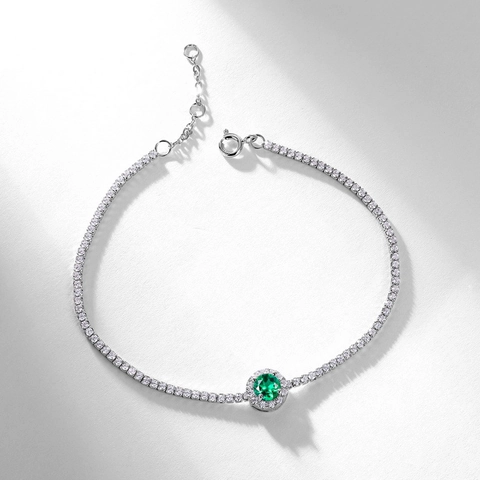 Luxury 925 Sterling Silver Lab-Grown Emerald Moissanite Tennis Bracelet For Women Round Halo Synthetic Ruby Jewelry Gift