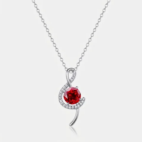 Collana con Pendente a Forma di Nota Musicale Chiave di Violino Donna Argento Sterling 925 Rubino Creato Moissanite Strass