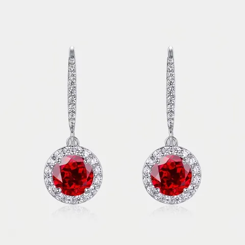 S925 Sterling Silver Lab Grown Ruby Moissanite Drop Earrings Women Halo Rhinestone Inlaid Ear Hook Fashion Jewelry Gift