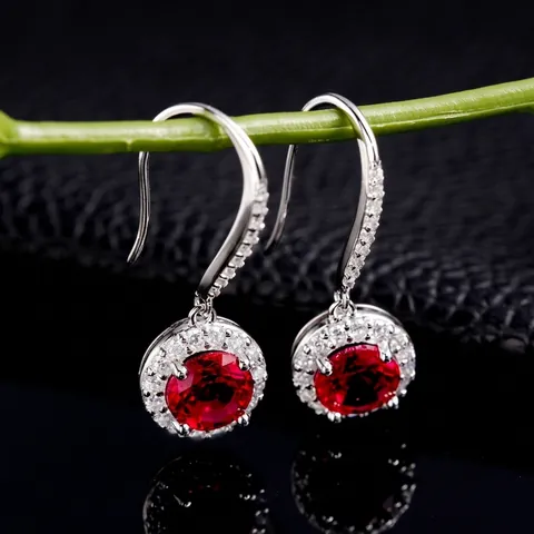 S925 Sterling Silver Lab Grown Ruby Moissanite Drop Earrings Women Halo Rhinestone Inlaid Ear Hook Fashion Jewelry Gift