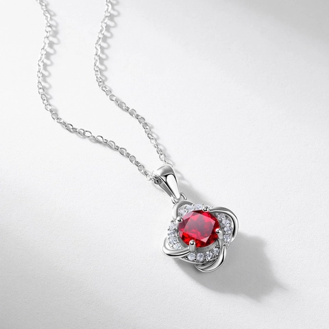 Collana con Pendente Quadrifoglio a Mulino a Vento in Argento Sterling 925 Rubino Creato Moissanite Strass Gioielli da Donna