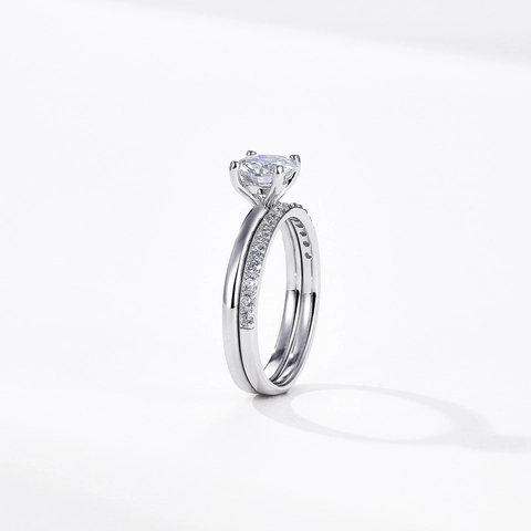 Set di Anelli in Argento Sterling 925 con Moissanite da 1 Carato per Donna Taglio Rotondo Strass Matrimonio Gioielli Due Pezzi