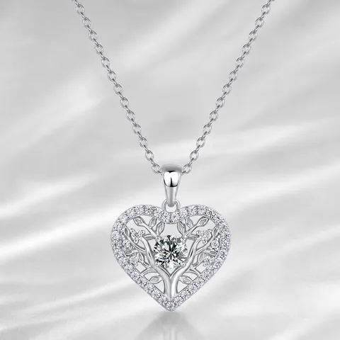 Collier Pendentif Cœur Arbre De Vie En Argent Sterling 925 Avec Moissanite Émeraude Rubis Pierres Précieuses Bijoux Élégants