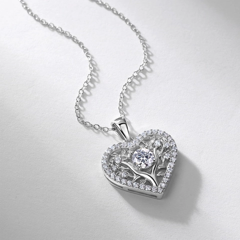 Collier Pendentif Cœur Arbre De Vie En Argent Sterling 925 Avec Moissanite Émeraude Rubis Pierres Précieuses Bijoux Élégants
