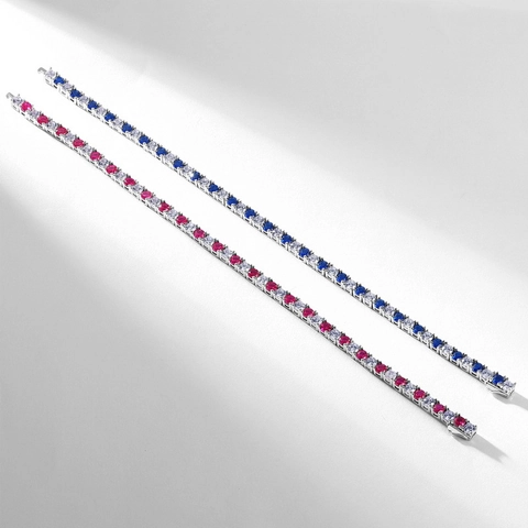Unisex 925 Sterling Silver Tennis Bracelet Round Cut Zirconia Inlaid Lab-Grown Color Gemstones Hip Hop Fashion Hand Jewelry Gift