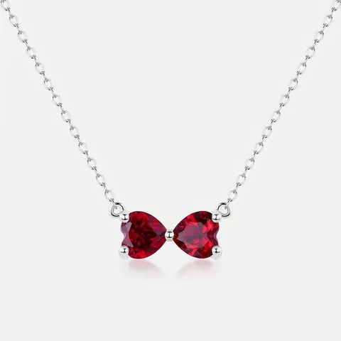 Elegante Collana Con Pendente a Fiocco in Argento Sterling 925 per Donna Ciondolo a Cuore Zirconia Rossa Gioielli