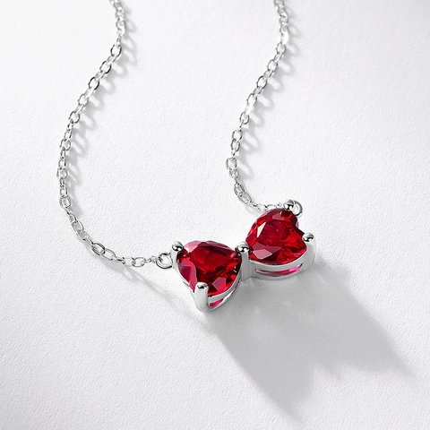 Elegante Collana Con Pendente a Fiocco in Argento Sterling 925 per Donna Ciondolo a Cuore Zirconia Rossa Gioielli