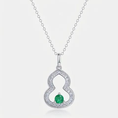 Collar con Colgante de Calabaza Wu Lou de Plata de Ley 925 Esmeralda Rubí de Laboratorio Incrustaciones de Strass Joyería Mujer