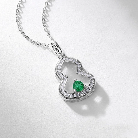 Collar con Colgante de Calabaza Wu Lou de Plata de Ley 925 Esmeralda Rubí de Laboratorio Incrustaciones de Strass Joyería Mujer