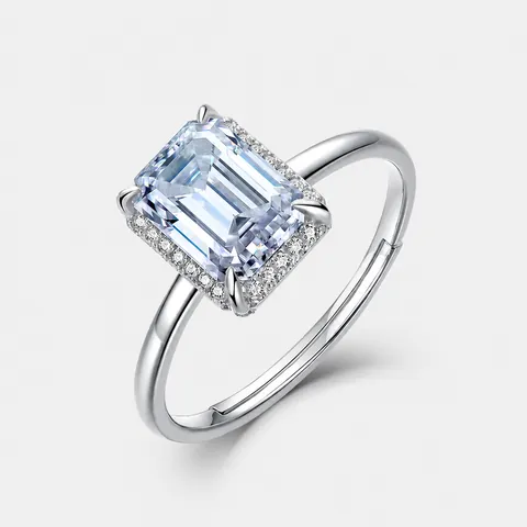 Smaragdschliff Moissanit Ring S925 Sterlingsilber Halo Verlobungsring Für Damen Verstellbarer Offener Finger Schmuck Hochzeitsring
