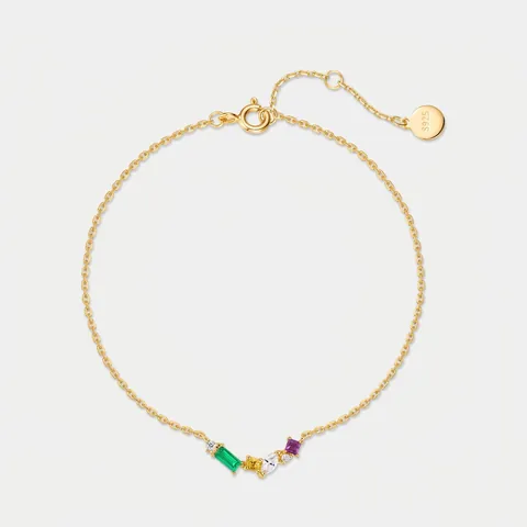 S925 Sterlingsilber Regenbogen Zirkonia Armband Für Damen Gold Überzogen Mehrfarbig Edelstein Eingelegt Geometrisch Einfach Mode Schmuck