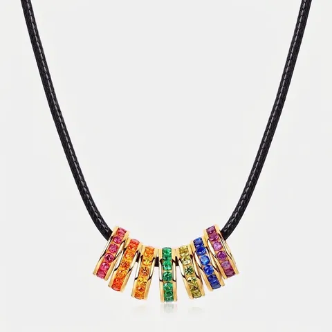 Collar de Plata de Ley 925 con Colgante de Circonia Arcoíris para Mujer Chapado en Oro 10K Círculo Geométrico Joyería