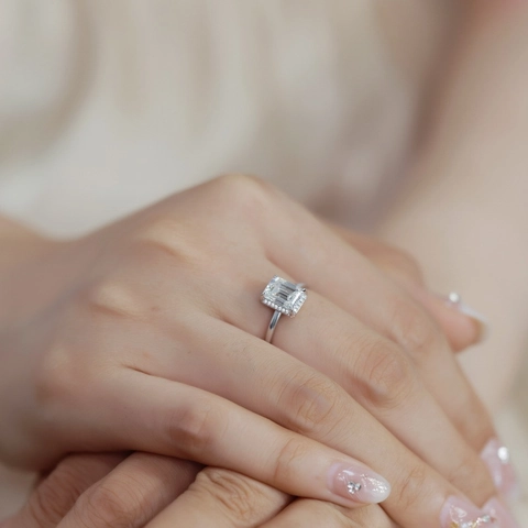 Smaragdschliff Moissanit Ring S925 Sterlingsilber Halo Verlobungsring Für Damen Verstellbarer Offener Finger Schmuck Hochzeitsring