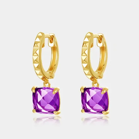 Orecchini di Lusso in Argento Sterling 925 con Ametista per Donna Eleganti a Texture Piramidale Geometrica Viola Quadrati